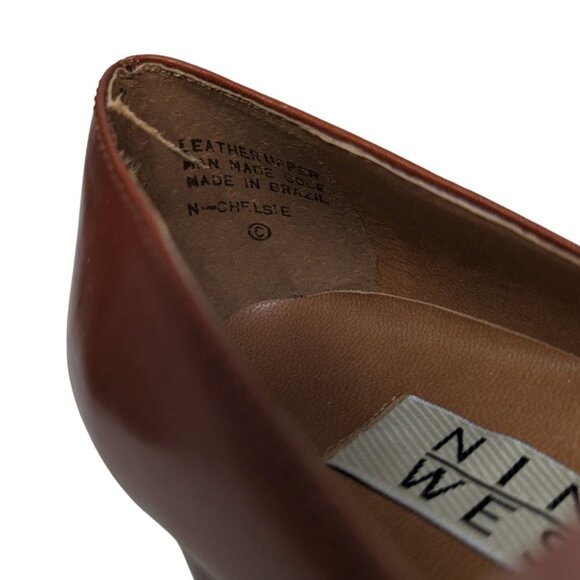 Vintage 1990s Nine West Casual Shoes Brown Slip On Leather Pump Block Heels 8.0 - Picture 6 of 6